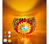 DIY Mosaic Candle Holder Kit Vintage Handmade Turkish Glass Tealight | Moroccan Lantern Living Room Bedroom Home Scented Candlestick Table Dining Room Wedding Party Christmas Church Decor