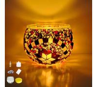 DIY Mosaic Candle Holder Kit Vintage Handmade Turkish Glass Tealight | Moroccan Lantern Living Room Bedroom Home Scented Candlestick Table Dining Room Wedding Party Christmas Church Decor