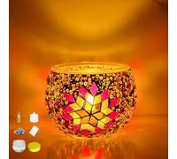 DIY Mosaic Candle Holder Kit Vintage Handmade Turkish Glass Tealight | Moroccan Lantern Living Room Bedroom Home Scented Candlestick Table Dining Room Wedding Party Christmas Church Decor