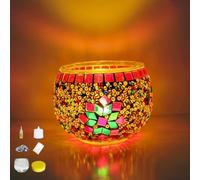 DIY Mosaic Candle Holder Kit Vintage Handmade Turkish Glass Tealight | Moroccan Lantern Living Room Bedroom Home Scented Candlestick Table Dining Room Wedding Party Christmas Church Decor