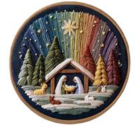 DIY Nativity Embroidery Set,Stitch The Holy Story,Christian Nativity Scene Embroidery Craft Kit for Adults Beginner,Complete Christmas Cross Stitch Kits with Fabric,Threads & Needles
