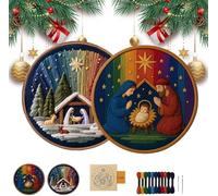 DIY Nativity Embroidery Set - Stitch The Holy Story, Complete Nativity Embroidery Kit with Pre-Printed Fabric, Christian Embroiderys Kit for Adults Beginner, Christmas Cross Stitch Kits (2PC)