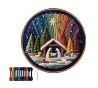 DIY Nativity Embroidery Set - Stitch The Holy Story, Complete Nativity Scene Kit with Pre-Printed Fabric, Colorful Threads & Needles-Christian Christmas Craft for Home Decor (Brown-1pc)