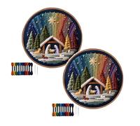 DIY Nativity Embroidery Set - Stitch The Holy Story, Nativity Scene, Complete Nativity Scene Kit with Pre-Printed Fabric, Colorful Threads & Needles-Christian Christmas Craft (Black-2pc)