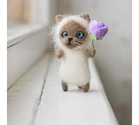 DIY Needle Felt Kit with Cat Wool Felt Material Package Includes Unfinished Cloth and PVC for Handmade Cat Doll Simulation Project (Mining of coal)