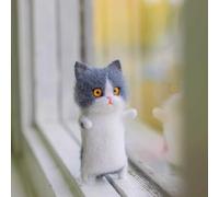 DIY Needle Felting Craft Kit Featuring All Necessary Materials to Make a Cat Doll (White and Blue Cat)