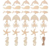 DIY Ocean Animals Wood Cutouts - 70pcs Unfinished Wooden Slices for Painting Crafts, Aquarium Decor