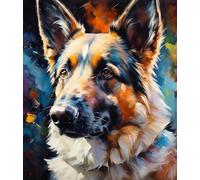 DIY Oil Painting Paint by Number Kit German Shepherd Doodle Dog DIY Painting by Number Kits Oil Paint Drawing Canvas Home Decor Gift,40x50cm Without Frame