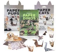 DIY Origami Paper Cats - 150 Sheets DIY Paper Cats Craft Kit, DIY Origami Paper to Fold Cute Cat Dog Dinos Figures Fun Craft Activity for Adults & Kids Gift for Animal Lovers (Cat + Dog + Dino, 3PCS)