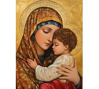 DIY Orthodox Icon Mother and Son Stamped Cross Stitch Kits for Beginners Adults - Preprinted 11CT Easy Pattern Needlepoint Kits, Arts and Crafts for Home Decor (11.8x15.7inch) 843