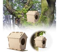 DIY Outdoor Bird Nesting Hut for Wrens - Unfinished Wooden Garden Home Present Cage (Beige, 19x12.5x18.5CM)