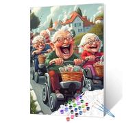 DIY Paint by Number for Adults Crazy Old Woman/Man Painting Acrylic Paint DIY Digital Oil Painting Good Friends Cycling Together Painting Kits Canvas Art Living Room Decor 16x20 Inch（Without Frame)