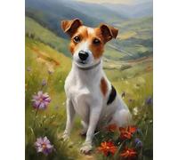 DIY Paint by Number for Adults, Jack Russell Terrier Dog on Flower Lawn Paint by Number Set with Professional Brushes,40x50cm,No Frame