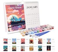 DIY Paint by Numbers Desk Calendar 2025, Nation Landscape Paint by Numbers Kits Desk Calendar, Oil Painting Kit Calendar with Stand, 2025 Drawing Calendar for Present Home Wall Decor-01