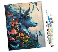 DIY Paint by Numbers Dream of The Blue Sea and The Golden Bull with Paint Brushes and Acrylic Painting Kit 16x20 Inch for Kids and Adults Beginner Gifts-Frameless