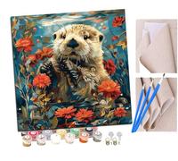 DIY Paint by Numbers Flame Cute sea Otters Small Flowers (2) with Paint Brushes and Acrylic Painting Kit 16x16 Inch for Kids and Adults Beginner Gifts