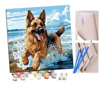 DIY Paint by Numbers Flame German Shepherd by The Sea (4) with Paint Brushes and Acrylic Painting Kit 16x16 Inch for Kids and Adults Beginner Gifts