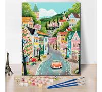 DIY Paint by Numbers for Adults Beginner Crafts, European Cartoon Fairy Tale Town, Painting by Numbers Kits DIY Oil Painting with Brushes & Paints, Unique Wall Art for Home Decor 16x20 Inch