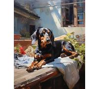 DIY Paint by Numbers for Adults Beginner,Dachshund Basking in The Sun On The Roof,Canvas Oil Painting Kit for Kids and Adults-Paint by Number Kits,16x20inch Without Frame