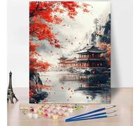 DIY Paint by Numbers for Adults Beginner, Paint by Numbers Landscape, Japan Oil Hand Painting Kits Hobbies for Adults Women, Acrylic Pigment Canvas Painting Wall Art for Bedroom Decor 12x16in -XY34