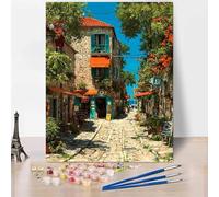 DIY Paint by Numbers for Adults Beginner, Paint by Numbers Street, Houses Oil Hand Painting Kits Hobbies for Adults Women, Acrylic Pigment Canvas Painting Wall Art for Bedroom Decor 8"x12" -XY472