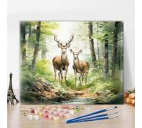 DIY Paint by Numbers for Adults Beginner Wild Deer Paint by Number for Adults Canvas Deer in the Forest Oil Painting Kit for Art Crafts Kits Perfect for Home Decor Gift 16x20 Inch Without Frame