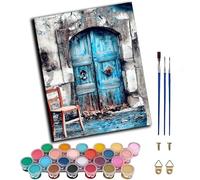 DIY Paint by Numbers for Adults,Oil Painting Kits,Craft Art Painting,Acrylic Pigment Drawing Gift for Home,16x20inch，Retro Blue Door Landscapes,Frameless