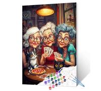 DIY Paint by Numbers for Adults Old Woman Playing Cards Painting Acrylic Paint DIY Digital Oil Painting Animal Black Cat Painting Kits Party Canvas Art Living Room Decor 16x20 Inch(Without Frame )