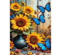 DIY Paint by Numbers for Adults Sunflower, Butterfly Canvas Oil Painting Kit for Adults, Craft Art Painting Kit Acrylic Pigment Drawing Paintwork for Gift Home Wall Decor 12x16 inch (Without Frame)
