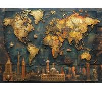 DIY Paint by Numbers for Adults World map Paint by Numbers City Canvas Oil Painting Kit for Beginners, with 3 Brushes and Acrylic Pigment for Home Wall Decor Gifts for Women 30x40cm (Without Frame)