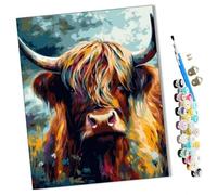 DIY Paint by Numbers Highland Cattle Colorful Ink Style (7) with Paint Brushes and Acrylic Painting Kit 16x20 Inch for Kids and Adults Beginner Gifts-Frameless
