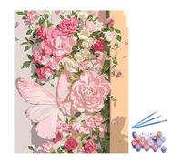 DIY Paint by Numbers Kit Flower Butterfly Design Acrylic Painting with Brushes For Adults Wall Beginners For Home and Paints