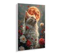 DIY Paint by Numbers Kit for Adults Beginners - Vibrant Moon cat Canvas Oil Painting Set with Acrylic Paints & Brushes - 35 x 50 cm Unframed for Home Decor Stress Relief Gifts for Creative Fun P-780