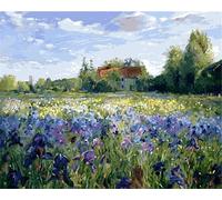 DIY Paint by Numbers Kits, ABEUTY Purple Flower Rural Cabin Landscape Painting by Number 16x20 inch Number Painting Wall Art