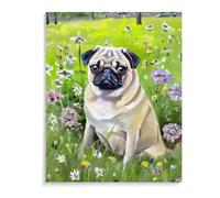 DIY Paint by Numbers Pug dog with Paint Brushes and Acrylic Painting Kit Adults Beginner Gifts 12x16inch(30x40cm) Frameless