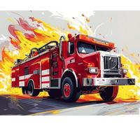 DIY Paint by Numberss for Adults Beginner, Canvas Oil Painting Kit Digital Painting Paintwork, Acrylic Number with Paintbrushes Home Living Room Decorative, Fire Truck 40x30cm (Without Frame) N-350