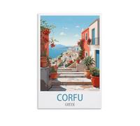 DIY Painting by Number Kits，Corfu Greek,Without Frame with Brushes and Acrylic Pigment Paint by Numbers Canvas Arts Crafts 30x40cm