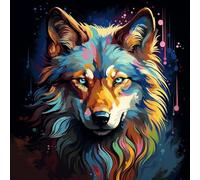 DIY Painting by Numbers Kits for Adults Beginner,40X40Cm，Oil Painting for Home Wall Decoration Hand Painted Gifts,Colorful Animal Wolf,with Frame