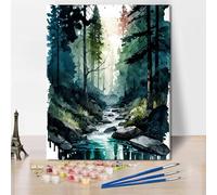 DIY Painting by Numbers Kits Watercolor Landscape with A River in The Forest Oil Painting for Kids Paint by Number for Adults Beginner Canvas Arts Crafts for Home Decor 16 x 20 inch