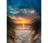 DIY Painting Kits for Adults Beautiful Seaside Sunrise Counted Cross Stitch Kits for Adults 14 Count Aida Fabric Wall Art for Living Room