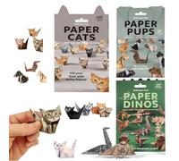 DIY Paper Cats Origami Kit, 50 Sheets Cute Cat Creative Animal Papercraft Art Kit, 2025 Fun 3D Sculpture Craft Activity for Teens & Adults, Desk Decoration Gift for Cat Lovers Papercraft(3pcs-All)