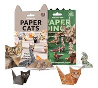 DIY Paper Cats Origami Kit, Origami Paper to Fold Cute Cat Figures Fun 3D Dog & Dinosaur Models, Animal Papers Sculpture for Adults & Kids (Dinosaur+Cat)