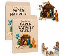 DIY Paper Nativity Scene, Christmas Origami Papercraft Set with Jesus Christ Holy Family, DIY Paper Origami Kit for Beginners, Desk Decoration & Gift for Craft Lovers, Kids & Adults (2A)