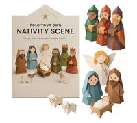 DIY Paper Nativity Scene Craft Kit, 3D Christmas Origami Set with Jesus Angels Animals Easy Fold Creative Educational Holiday Decoration for Family Activities Beginners B