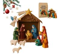 DIY Paper Nativity Scene, DIY Paper Nativity Scene Christmas Fun Gift with Jesus Angel & Animal, Fun and Easy Origami Animals for Christmas Decorations, Family Activities (Brown)