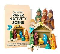 DIY Paper Nativity Scene, Handmade 3D Orig-ami Nativity Craft Kit for Beginners, Christmas Orig-ami Craft Set with Jesus Angel & Animals for Holiday Papers Decors & Gift