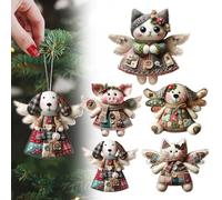 DIY Patchwork Animal Angel Kit, 8CM Embroidery Kits Christmas Pendant,2D Acrylic Style Handmade Patchwork Doll Sewing Kit,Holiday Activity for Family Fun,Christmas Decorations for Tree (A-Cat)