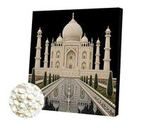 DIY Pearl Art World Landmarks Stretched Canvas Kit-08-Taj Mahal | Diamond Art Beads Set Canvas With Glossy for Home Wall Art Kit