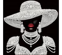 DIY Pearl Painting Kit with Frame, 25x25cm 3D Gemstone Art for Adults Beginners, Partial Diamond & Black Pearl Lady Character Series, Handmade Wall Decor & Creative Gift (Lady with red Lips)