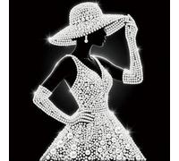 DIY Pearl Painting Kit with Frame, 25x25cm 3D Gemstone Art for Adults Beginners, Partial Diamond & Black Pearl Lady Character Series, Handmade Wall Decor & Creative Gift (Lady)